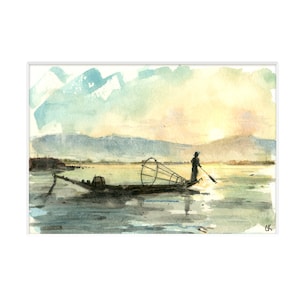 Fishing Boat Wall Art Watercolor Painting Print