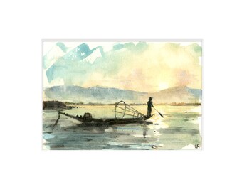 Fishing Boat Wall Art Watercolor Painting Print