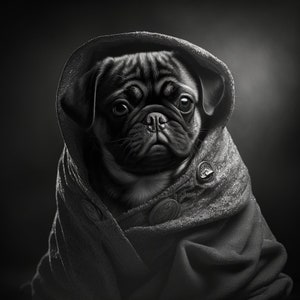 Hooded Pug Portrait Print: Unique Puppy Wall Art (Digital Download)