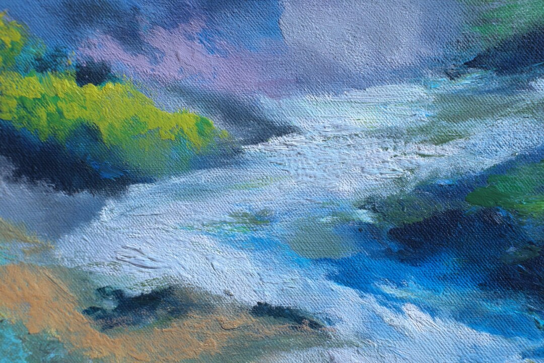 Abstract Water Flow Hand Painted Abstract Water Flow Art - Original Blue Movement Painting ...