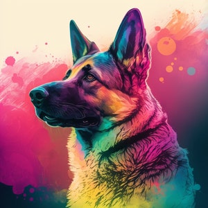 Colorful German Shepherd Art Print: Abstract Dog Portrait (Digital Print)