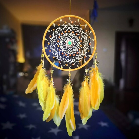 Yellow Dream Catcher Wall Hanging Boho Dreamcatcher Bedroom | Etsy