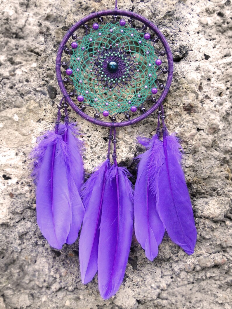 Boho dream catcher Purple green dreamcatcher wall hanging Etsy
