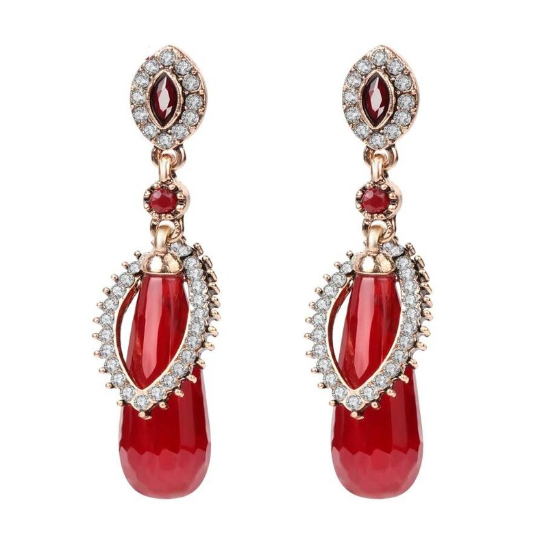 African-Beads-Jewelry-Resin-Drop Earrings For Women Turkish Vintage Long Earring Antique Gold Plated