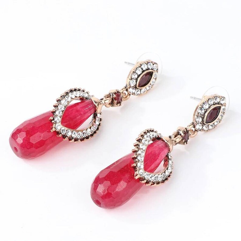 African-Beads-Jewelry-Resin-Drop Earrings For Women Turkish Vintage Long Earring Antique Gold Plated