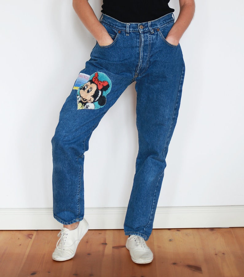 80s Patched Minnie Mouse Jeans / SM Etsy