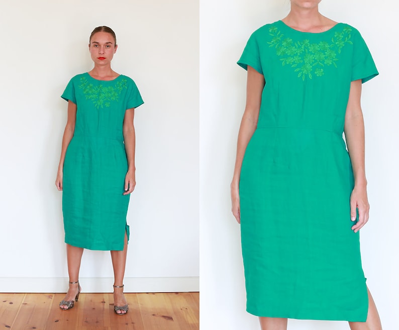 Emerald Green Linen Dress