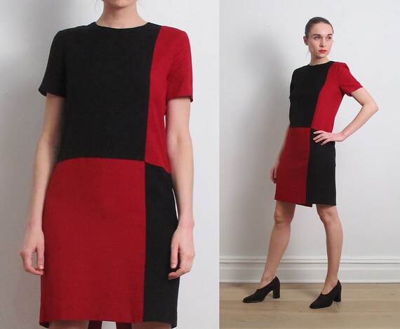red and black shift dress