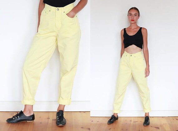 yellow jeans high waisted