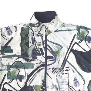 Chaqueta deportiva bomber vintage de los 80 con estampado abstracto de graffiti y cremallera, talla L