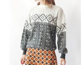 Vintage Scandinavian wool sweater, Folklore Rural knit pullover, Cottagecore winter jumper, vintage clothing