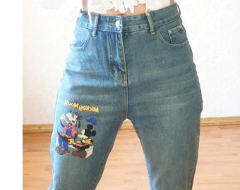 MICKEY MOUSE and GOOFY Donaldson 1990s 90s mom jeans high waist blue vintage Disney animation denim trousers size M / L