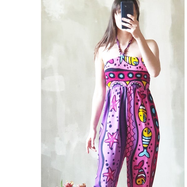 1980s - 1990s vintage abstract print FUN multicolor playsuit jumpsuit