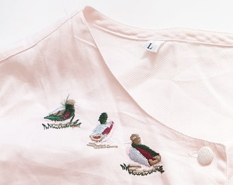 Vintage Cottage style blouse, Duck embroidery, Birds, funny, Cottagecore shirt