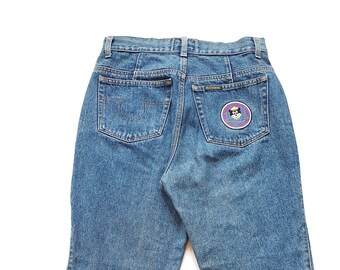 Vintage 1990s women's denim trousers cute funny bear jeans pants size S small