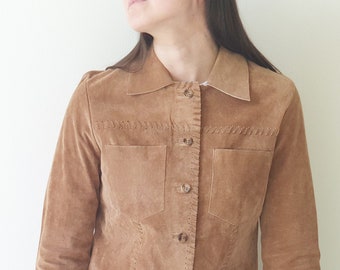Vintage women's minimalist leather jacket, suede jacket, Western Cowboy, vintage clothing from 1980s - Y2K