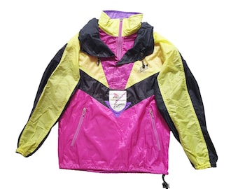 Vintage 90s Windbreaker - Made in ITALY - Purple 90s Colorblock Rain Jacket
