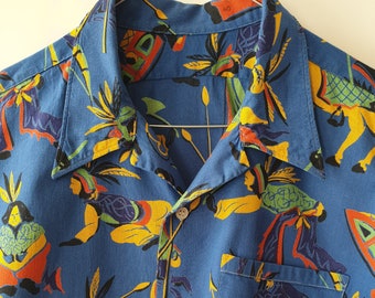 1970s vintage cotton Native Indian print blouse, short sleeve button up shirt, Southwestern shirt, vintage clothing