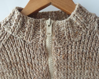 Vintage chunky knit wool sweater, Cottagecore jumper, rustic style, winter, zip up, Cottage cardigan