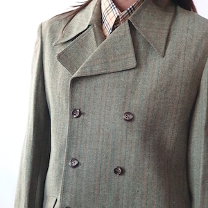 Vintage groene jaren 60 groene wollen double-breasted uniseks colbertblazer