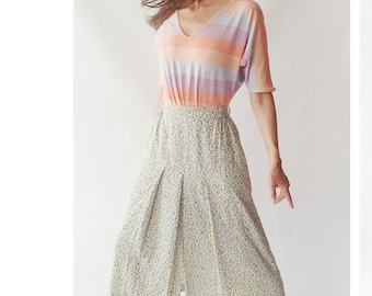 vintage jupe d'été multicolore, imprimé abstrait, jupe longue décontractée à plis creux, vêtements vintage, taille S petit
