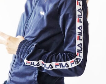Vintage 90s FILA Navy Blue zip Up Track jacket Small