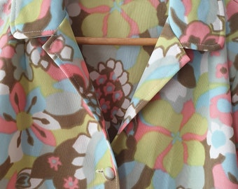 Ensemble jupe blazer deux pièces à fleurs vintage des années 60 - Coord rose pastel vert S/M