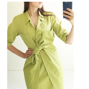 Vintage THIERRY MUGLER Dress - 80s, 90s green designer wrap dress S / M