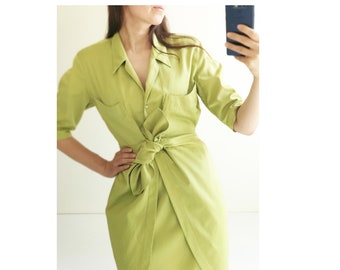 THIERRY MUGLER dress, vintage, 80s, 90s, luxury designer, wrap shirtdress