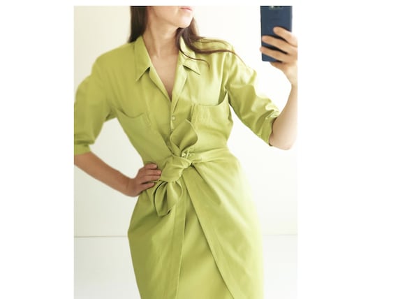 Vintage THIERRY MUGLER Dress - 80s, 90s Green Designer Wrap Dress M - Etsy  Canada