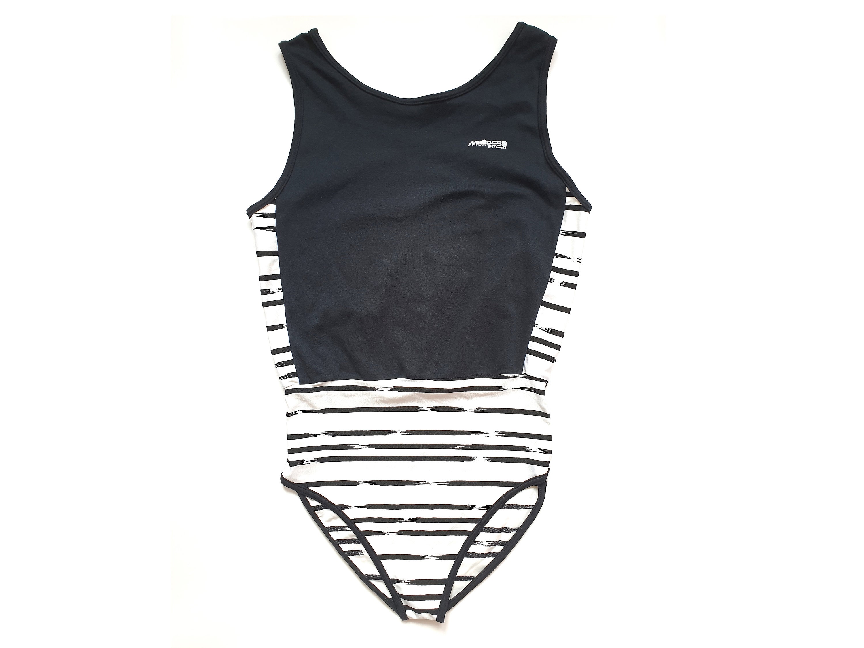 Image of Made in Austria Black & White Body Vintage Activewear Ladies Top Fitness Yoga Sleeveless Romper Zebra S S S Clothing Women Size  M