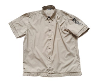 Vintage Gray Beige Y2K Dragon Shirt - Tribal Button-Up