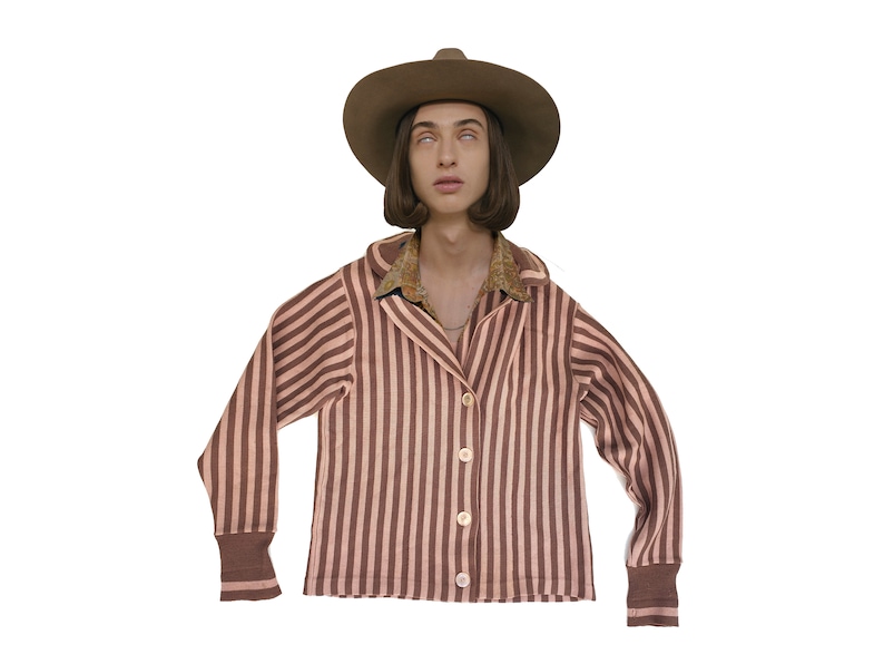 pink brown striped sweater long sleeve top women/'s boho hippie unisex blazer Vintage 70s cardigan cute jumper estimated size S M