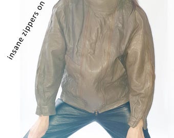 Vintage 70er 90er braune Lederjacke - Flieger Bomberjacke Retro Oberbekleidung - Größe M