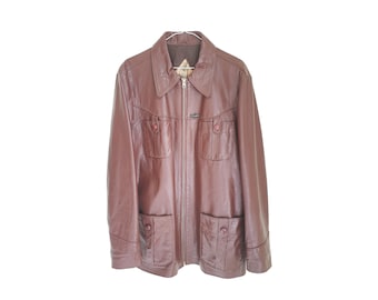 Vintage 70s Leather Jacket - Brown Zip-Up Coat