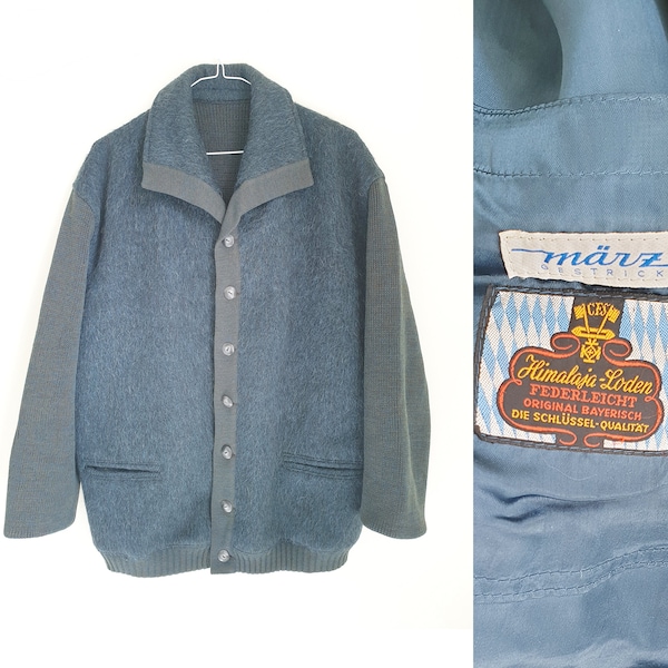 1960s Himalaya Loden cardigan / März Gestrick knit sweater, Minimalist, Rustic Country side, Folk style, winter jumper / vintage knitwear