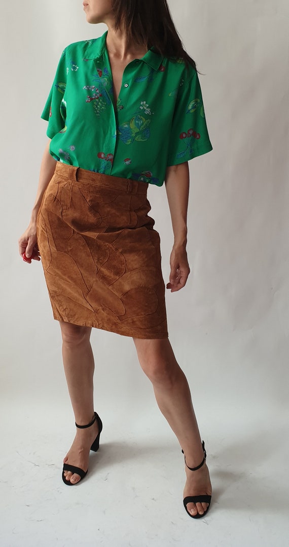 1960s vintage patchwork leather skirt, suede, boh… - image 4