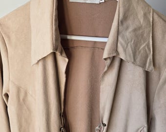 Vintage Y2K Lace Up Blouse - Beige Western Top Tie Front - Made in Italy - M