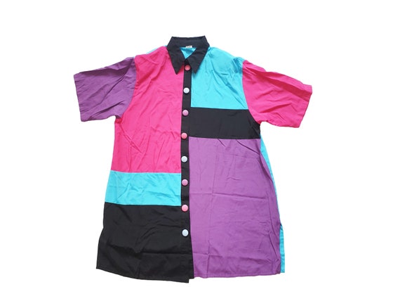 Vintage colourblock multicolour button shirt ladi… - image 1