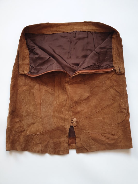 1960s vintage patchwork leather skirt, suede, boh… - image 6