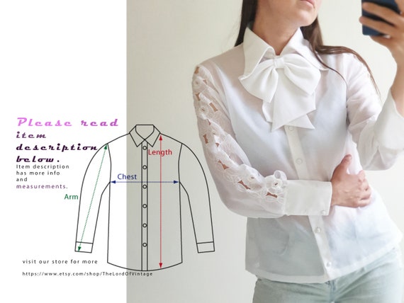 Vintage White Bow Tie Blouse - Elegant Sheer Button Down