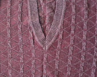Vintage 80s West Germany Wool Sweater Burgundy V Neck Textured Knit Classic Pullover M