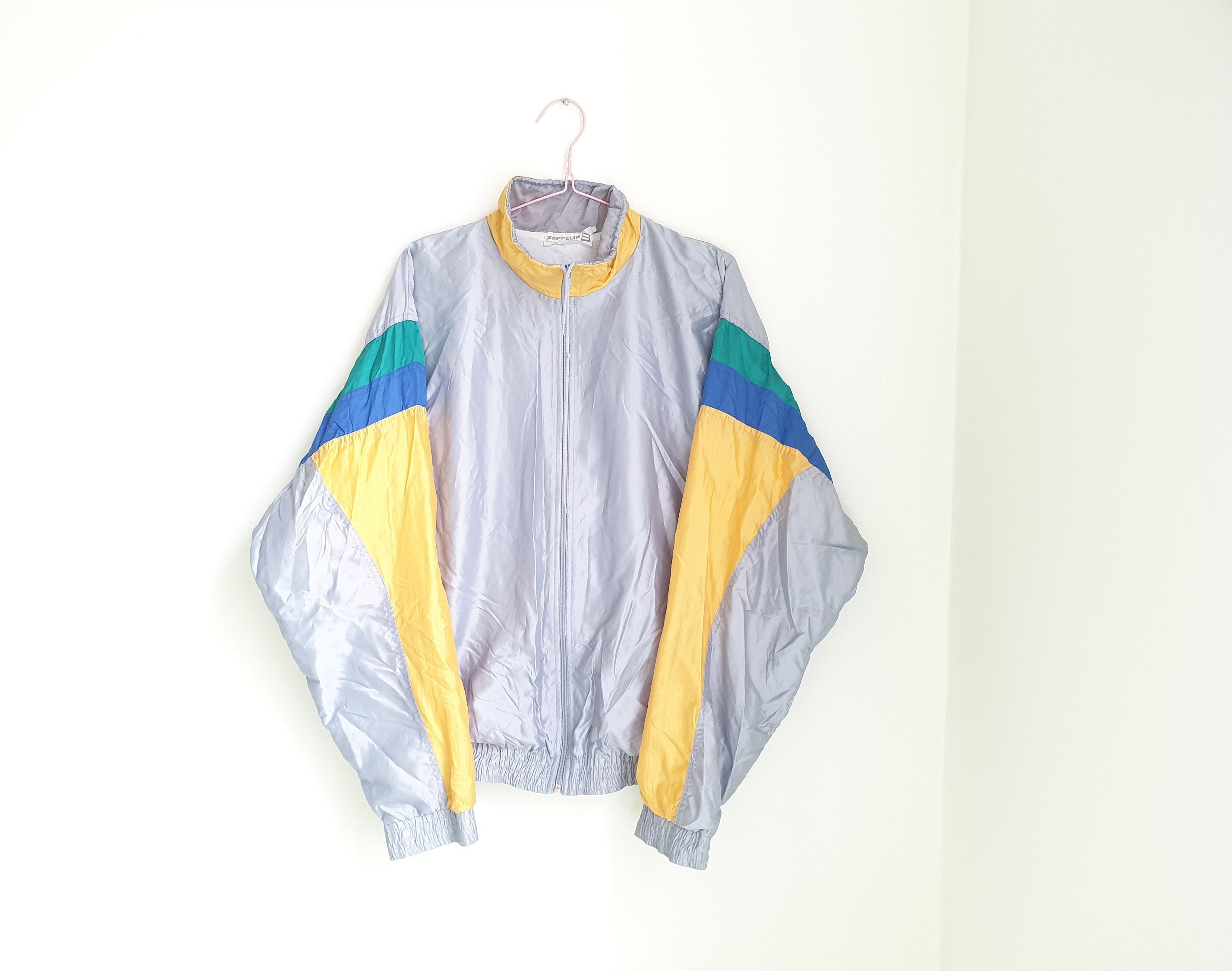 Vintage 90s Gray Zip-up Windbreaker Jacket - Color Block