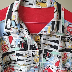 Vintage 80s Italian Shirt - Comic Book Print Roy Lichtenstein Pop Art Style | NYC Taxi Graphic