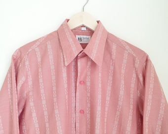 50s vintage rayon shirt pink 絣 1950s Rayon Gabardine Shirt - Powder Pink Loop Collar, Men's