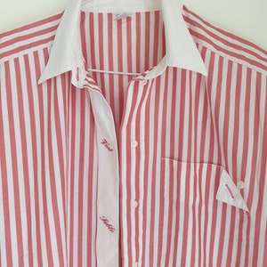 80s Vintage Pink Blouse - Retro Striped Button-up Shirt