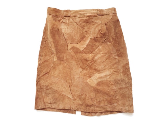 1960s vintage patchwork leather skirt, suede, boh… - image 7