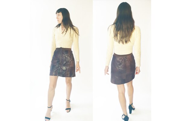 Patchwork leather skirt, vintage 80s 90s Y2K boho… - image 2