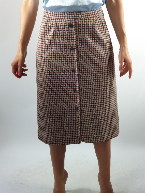 1960s plaid midi skirt, Vintage 60s 70s brown wom… - image 3