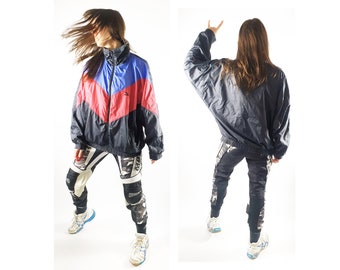 90s Vintage Nylon Windbreaker - Color Block Track Jacket